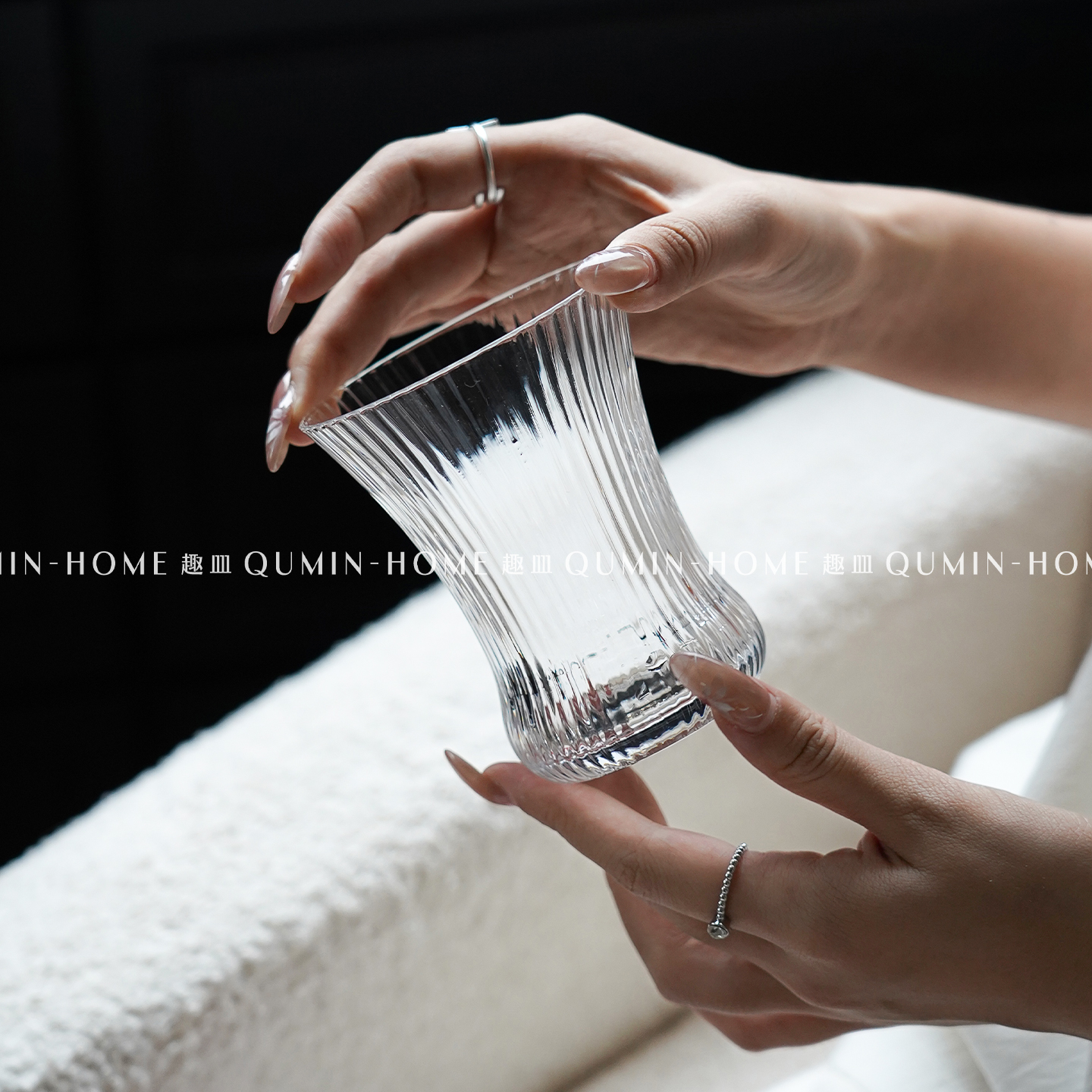 趣皿创意条纹反口杯喇叭口玻璃杯子特调鸡尾酒杯冷萃饮品杯果汁杯