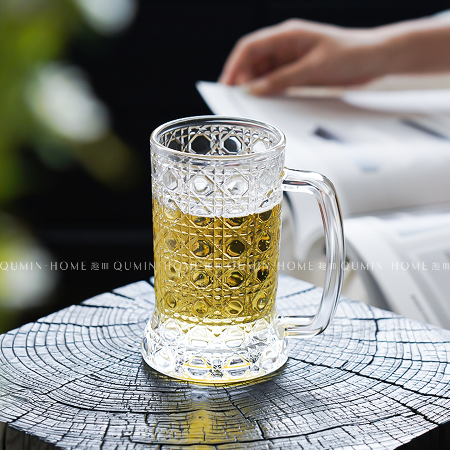 趣皿创意玻璃杯大容量带把啤酒杯透明水杯家用扎啤杯果汁杯饮料杯