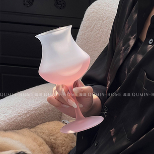 趣皿ins风磨砂粉轻奢红酒杯玻璃鸡尾酒杯微醺葡萄酒杯高脚杯酒杯