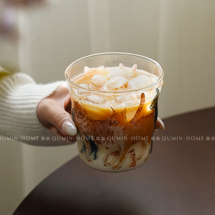 趣皿ins风可爱猫咪玻璃杯高颜值水杯家用办公室咖啡杯茶杯果汁杯