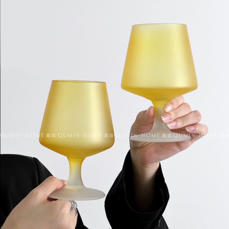 趣皿 ins风黄色雪杉磨砂玻璃杯大容量红酒杯洋酒杯干邑酒杯子收藏