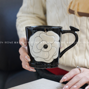趣皿复古山茶花釉下彩陶瓷马克杯高颜值家用咖啡杯早餐牛奶杯