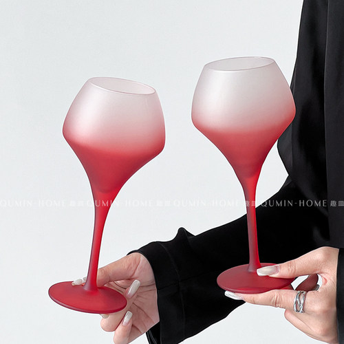趣皿磨砂高脚杯创意红酒杯轻奢葡萄酒杯高档香槟杯玻璃杯起泡酒杯