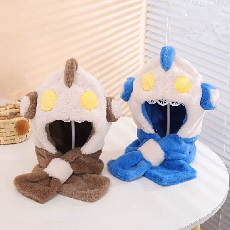 宝宝帽子奥特曼围脖一体帽秋冬季加厚加绒男女童护耳帽保暖防风帽