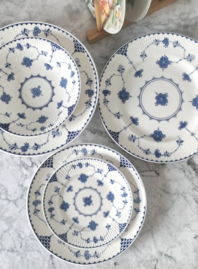 外贸出口中西式蓝色花草系列好看的陶瓷牛排盘家用汤盘甜点盘饭碗