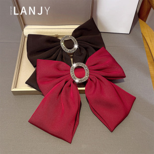 2024年新款 潮网红超仙绸缎镶钻双层大蝴蝶结弹簧夹发夹发卡发饰女
