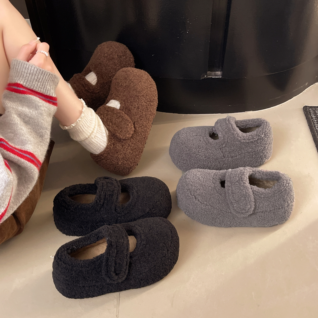 厚底松糕毛毛鞋一字玛丽珍