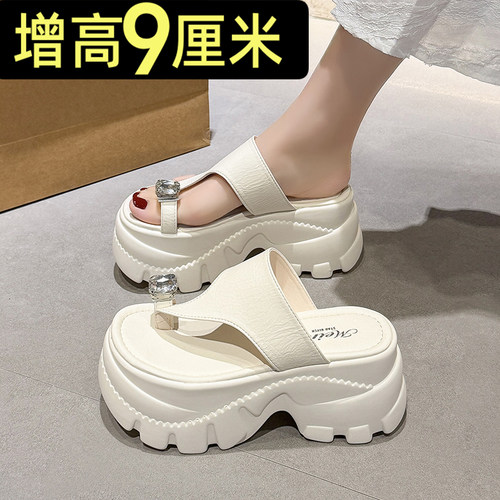 9cm厚底增高水钻凉拖鞋女