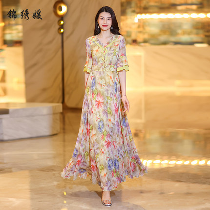 2026设计感新款连衣裙女印花长裙高端气质显瘦长款裙子轻奢长裙子