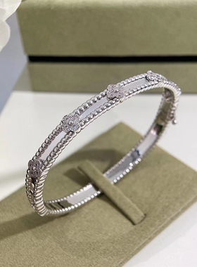 纯银925手镯经典四叶草经典银手镯时尚年轻小众搭配叠戴生日礼物