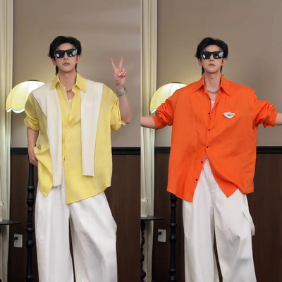 春夏季男士韩系清爽透气翻领衬衫