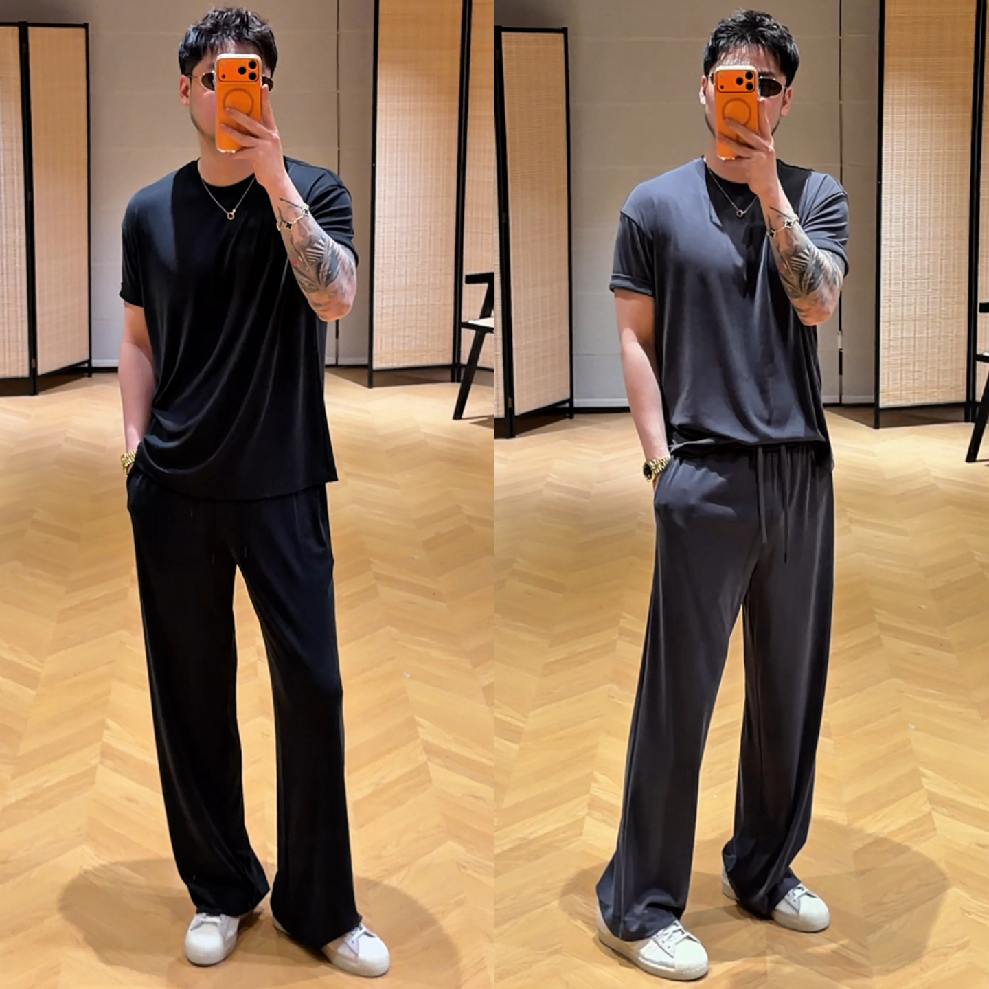 夏季男士雾面垂感短袖长裤套装潮