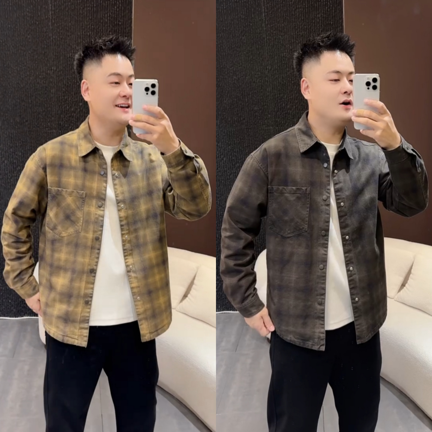 【情侣款牛仔外套】格子衬衣外套秋季时尚百搭翻领长袖开衫上衣潮
