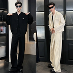 秋季男士立领夹克西裤两件套潮流时尚高级感简约纯色套装轻奢设计