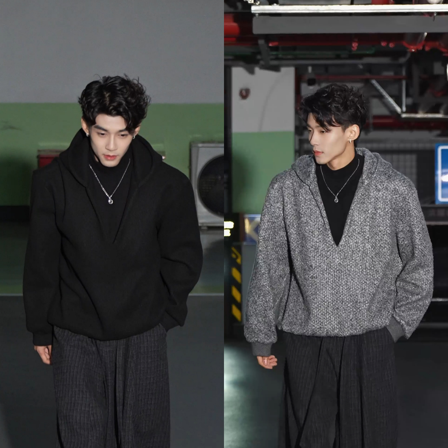 小众设计感冬季时尚韩系连帽上衣男潮流美式慵懒风复古假两件卫衣