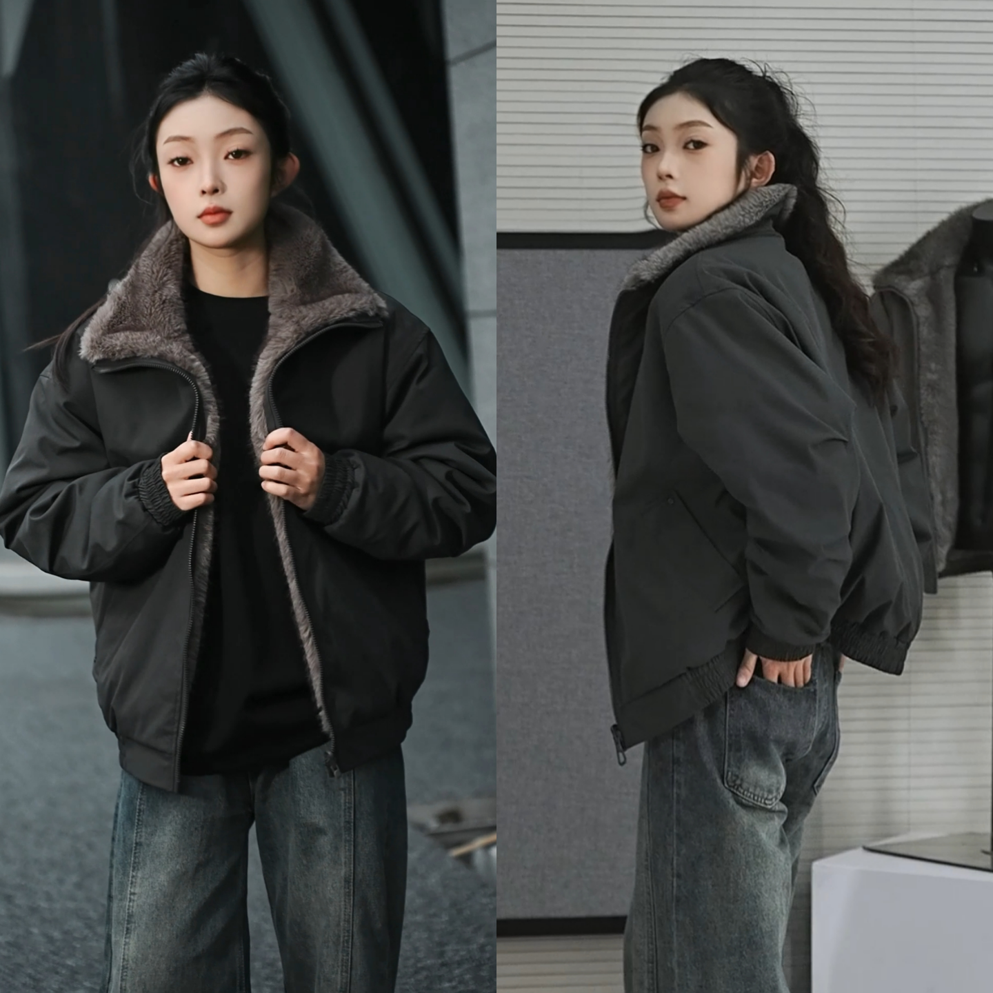 【两面穿座山雕】冬季重磅保暖加厚加绒高级感时尚翻领外套夹克男