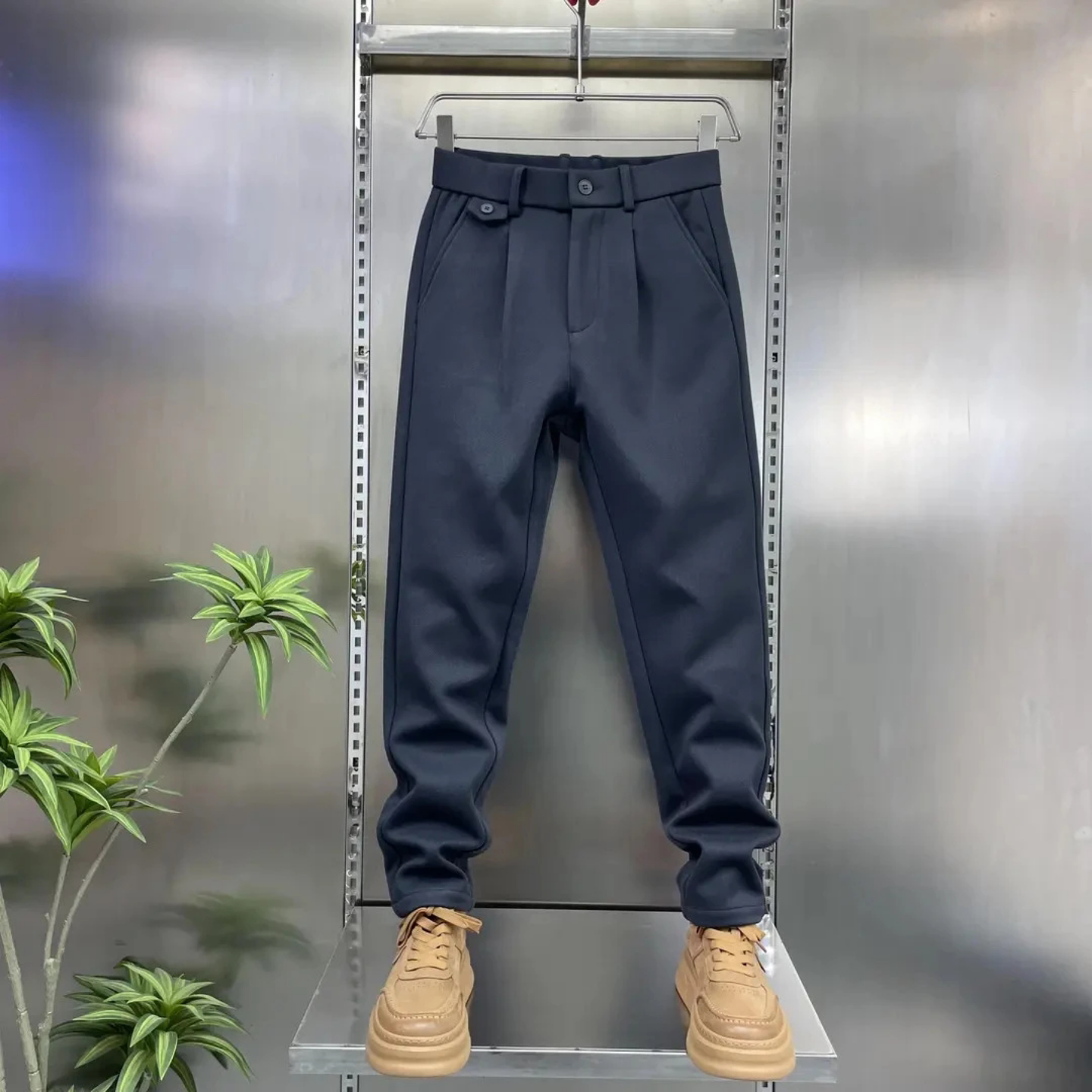 冬季新品加厚防风保暖休闲裤高档时尚通勤商务男款小脚裤西裤