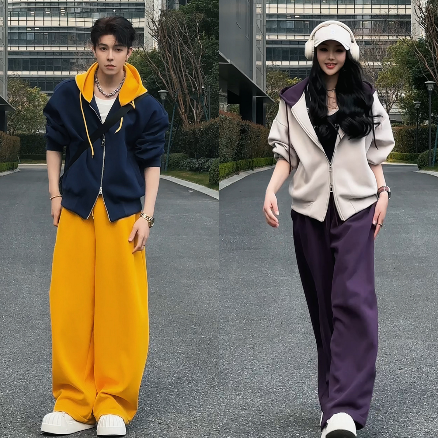 春季新款连帽开衫卫衣直筒卫裤两件套潮流百搭休闲运动风男士套装