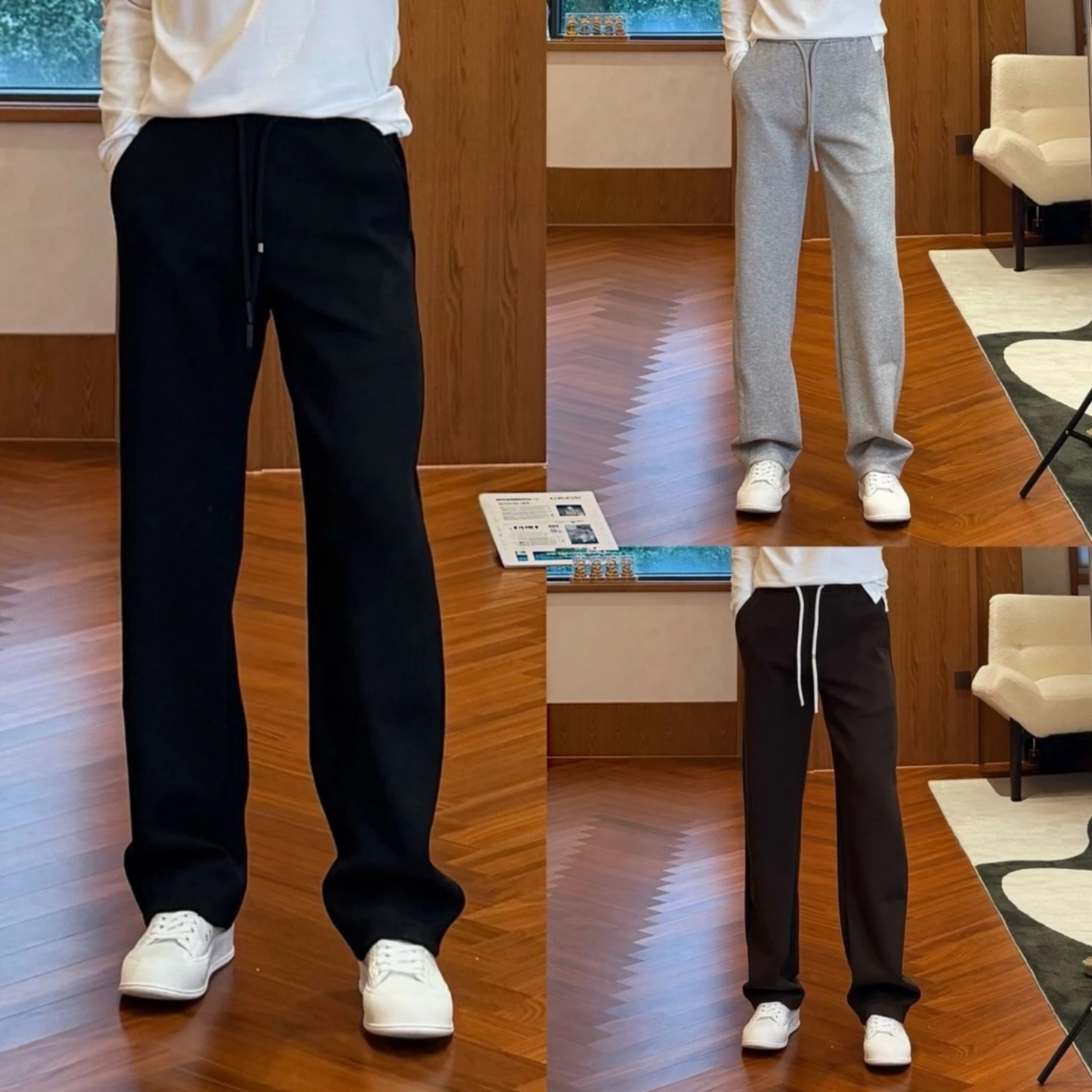 秋季男士纯色直筒系绳显瘦卫裤潮
