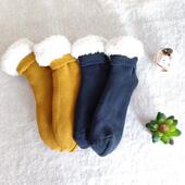 女袜手工剪舒棉绒加绒毛圈袜冰雪抗寒睡眠袜 素色款 2双装 冬季