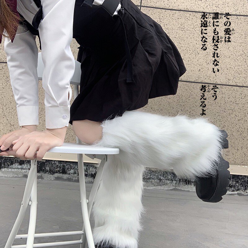 辣妹小腿套毛毛袜套仿兔毛皮草腿套加绒加厚亚文化中筒袜jk堆堆袜