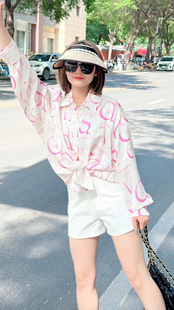 设计感女 防晒衬衫 CHIC小众意大利高端品牌法式 粉色字母印花长袖