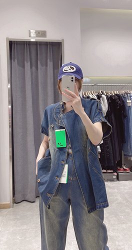 SAYOWT2023早秋新款美式复古中长款翻领马甲水洗牛仔无袖马甲