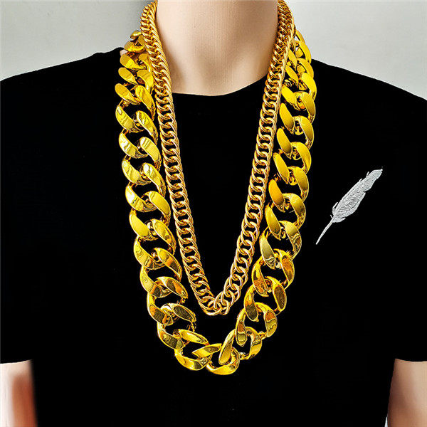 网红墨镜土豪大金链子男粗道具三件套仿真大金链假金项链儿童宝宝