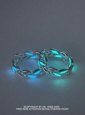 无聊了戴个能发光的树叶！创意夜光树枝枝条叶子 皓石铜 戒指