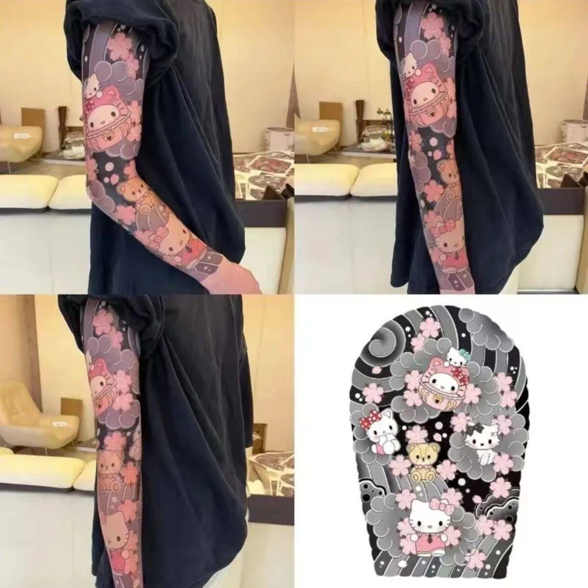 2024年新款hellokitty花臂纹身贴男女防水持久全臂KT猫Hello贴纸