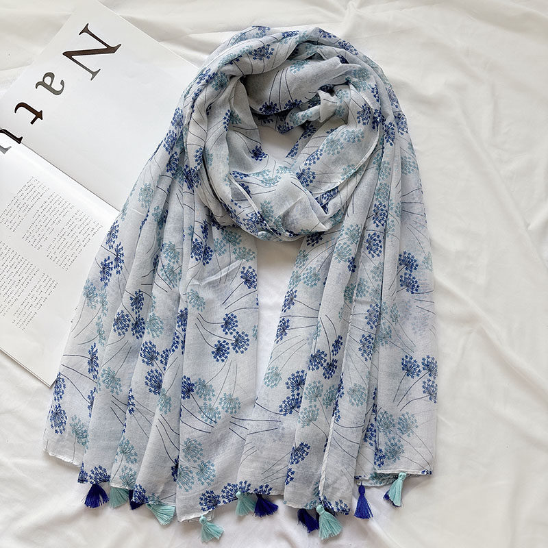 多功能2025新款蒲公英印花棉麻手感围巾防晒韩版度假披肩流苏纱巾