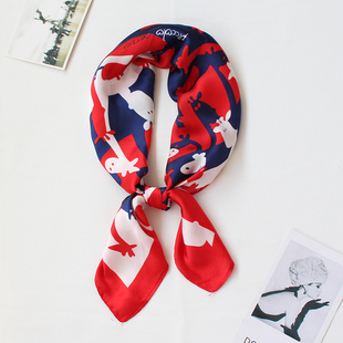 春秋韩版chic小方巾丝巾女韩版百搭红色卡通小驴职业小领巾小围巾
