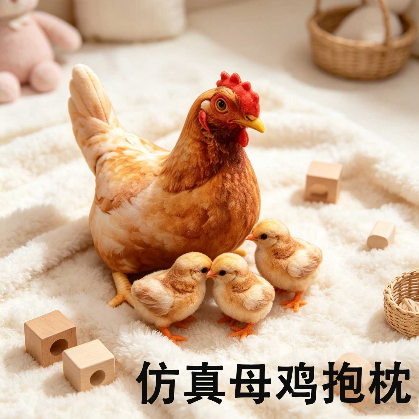 仿真可爱小母鸡抱枕玩偶3D立体毛绒玩具陪睡娃娃儿童礼物抽象搞怪