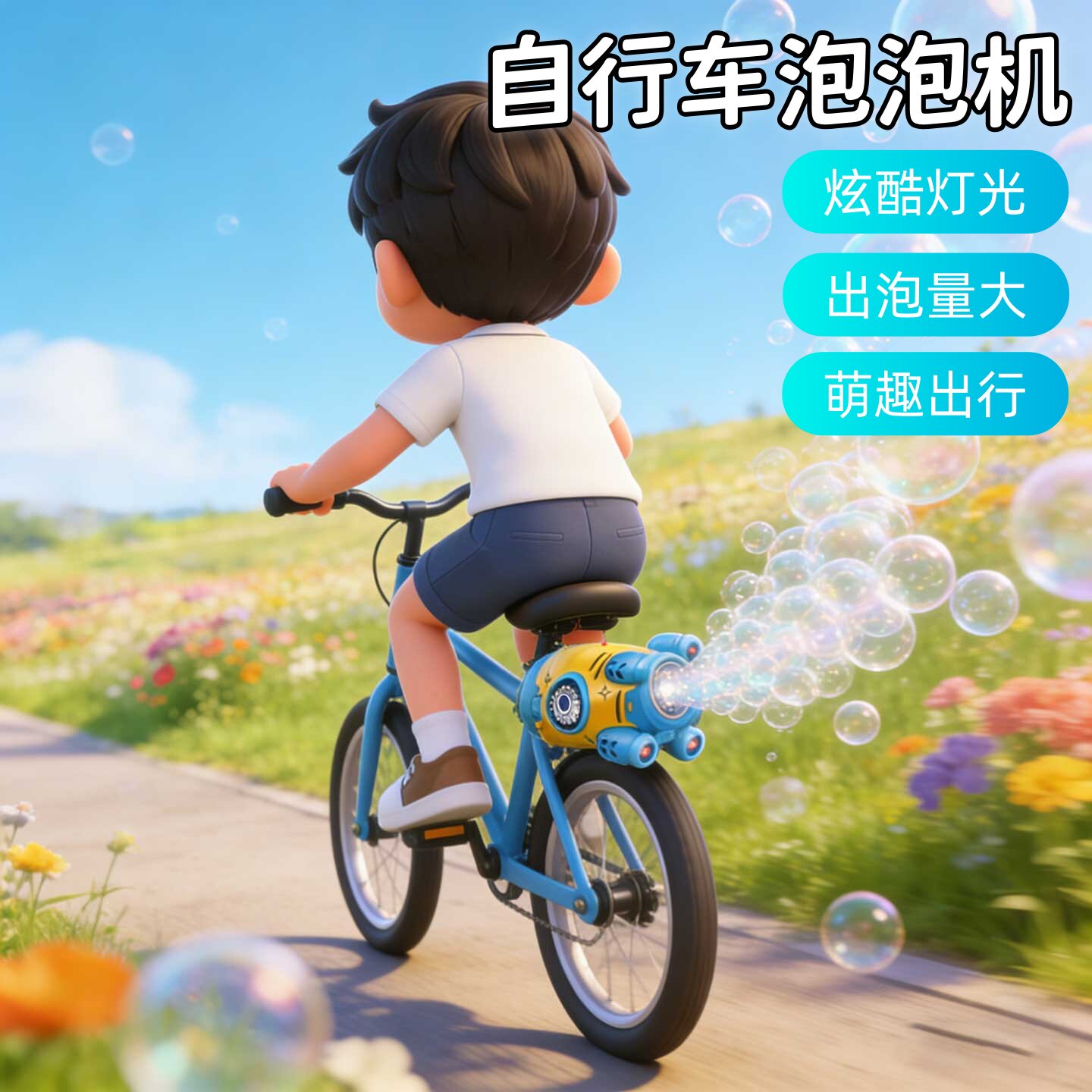 自行车载火箭泡泡机电动全自动灯光氛围出泡量大摩托车载玩具春季