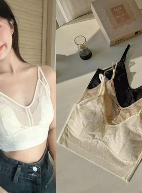 【2件66.9】妖精可可星羽内衣女薄款兔耳朵吊带蕾丝性感美背文胸
