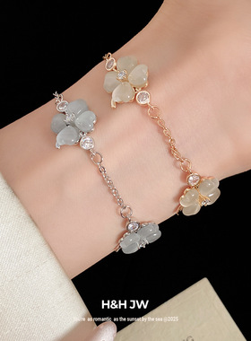 猫眼石四叶草幸运手链项链套装