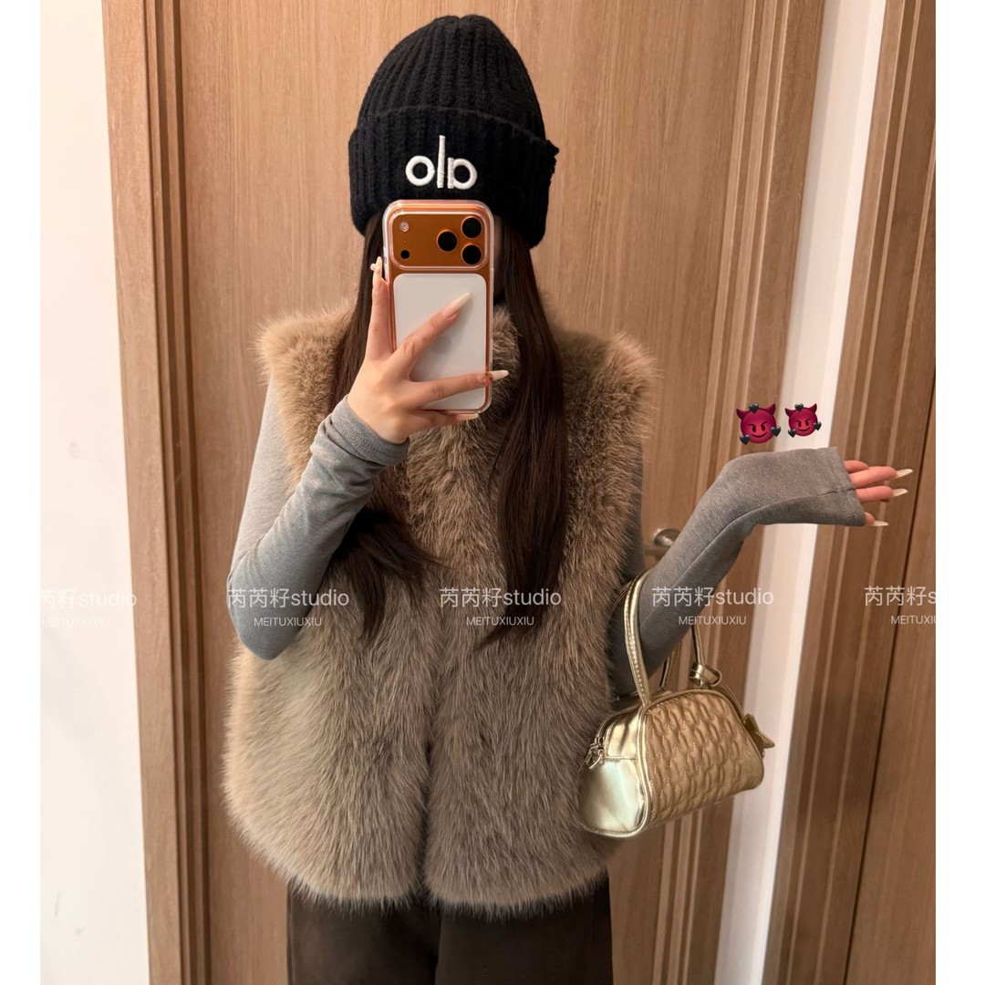 人造皮草 立领毛毛马甲女 秋冬仿狐狸毛背心外套