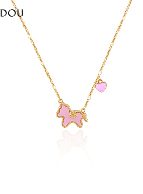 AJIDOU阿吉豆项链女款粉色马上有钱气质锁骨链毛衣链