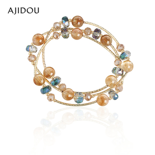 AJIDOU阿吉豆手饰女多层几何水晶叠戴串珠手链轻奢手串精致手饰品
