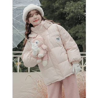 冬季小个子粉色羽绒服女装2022新款森系加厚棉袄派克棉服棉衣外套