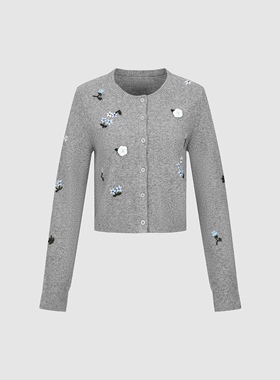 2026春季新款女装复古重工亮片花朵针织开衫UYU950011