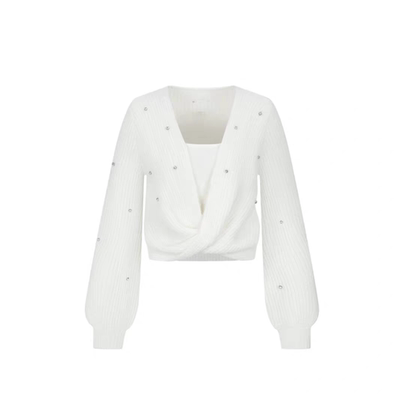 2025秋季新款女装简约格雷系钉珠装饰扭结针织衫毛衣950218