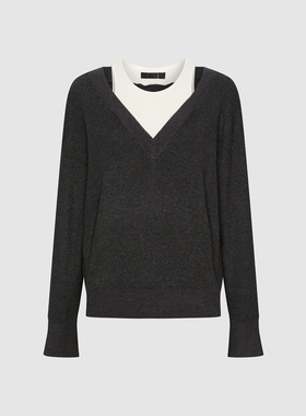 2025秋冬新款女装潮流撞色假两件圆领针织衫UWJ950117