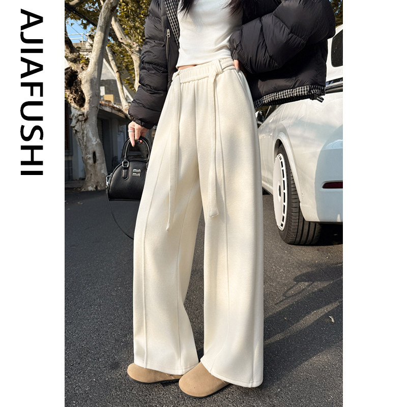 杏色加绒加厚羊毛呢子阔腿裤女秋冬2025新款高腰休闲宽松直筒长裤,女装/女士精品,休闲裤,淘宝优惠券,粉丝福利购,淘宝优惠卷