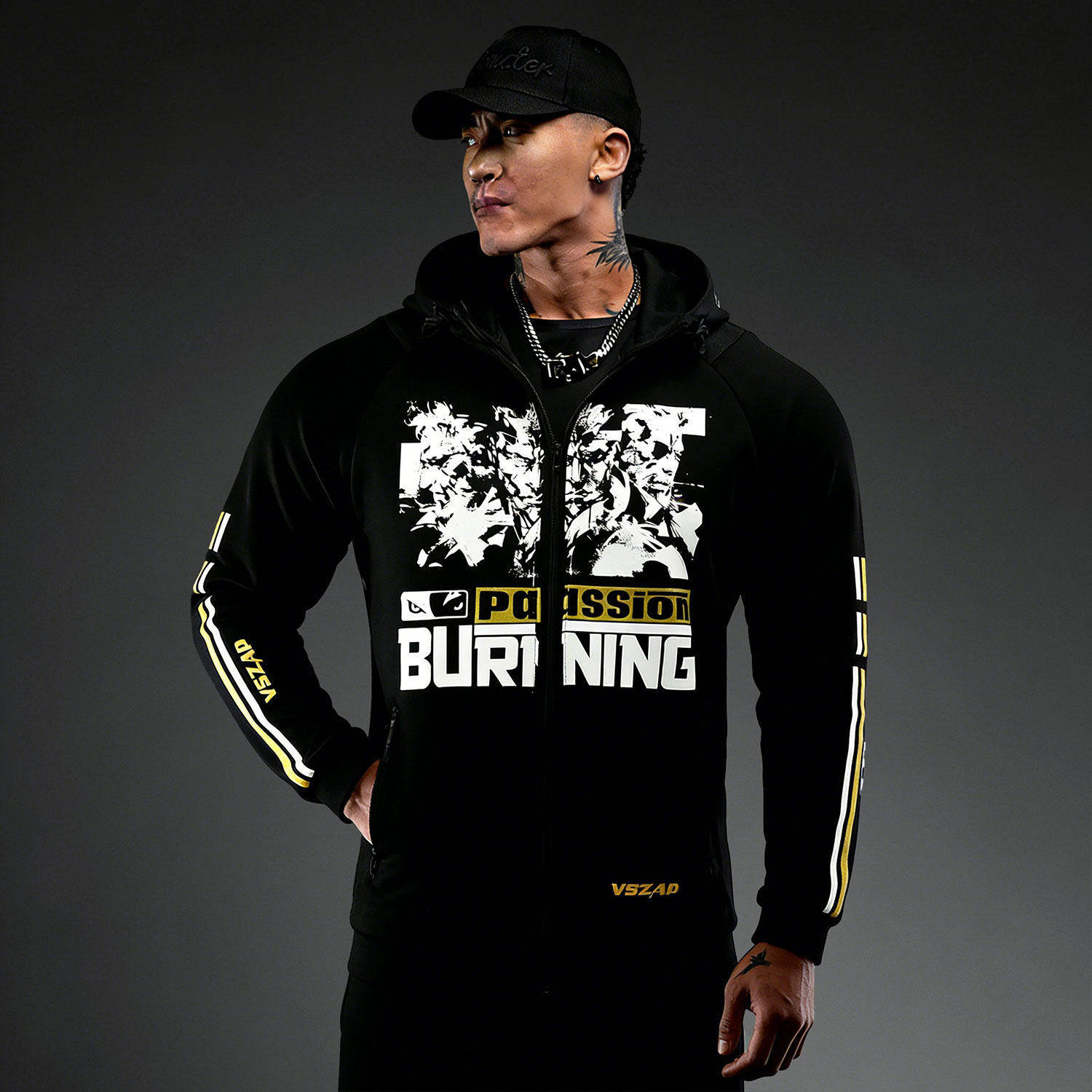 VSZAP男士健身房运动休闲健身卫衣开衫连帽衫跑步秋冬时尚上衣