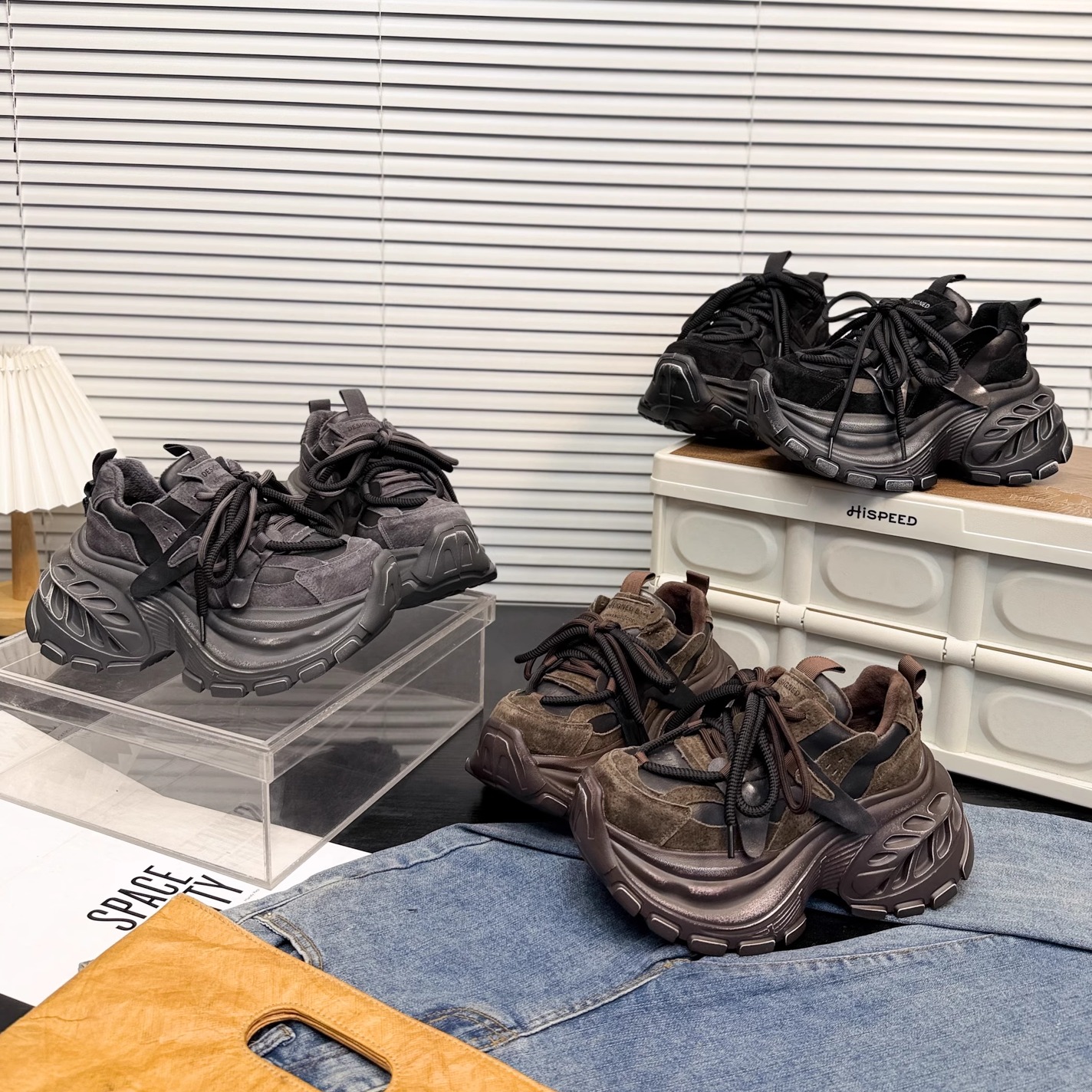 日本OFFCAT8cm磨砂真皮系带厚底小个子加绒休闲鞋老爹鞋运动鞋潮