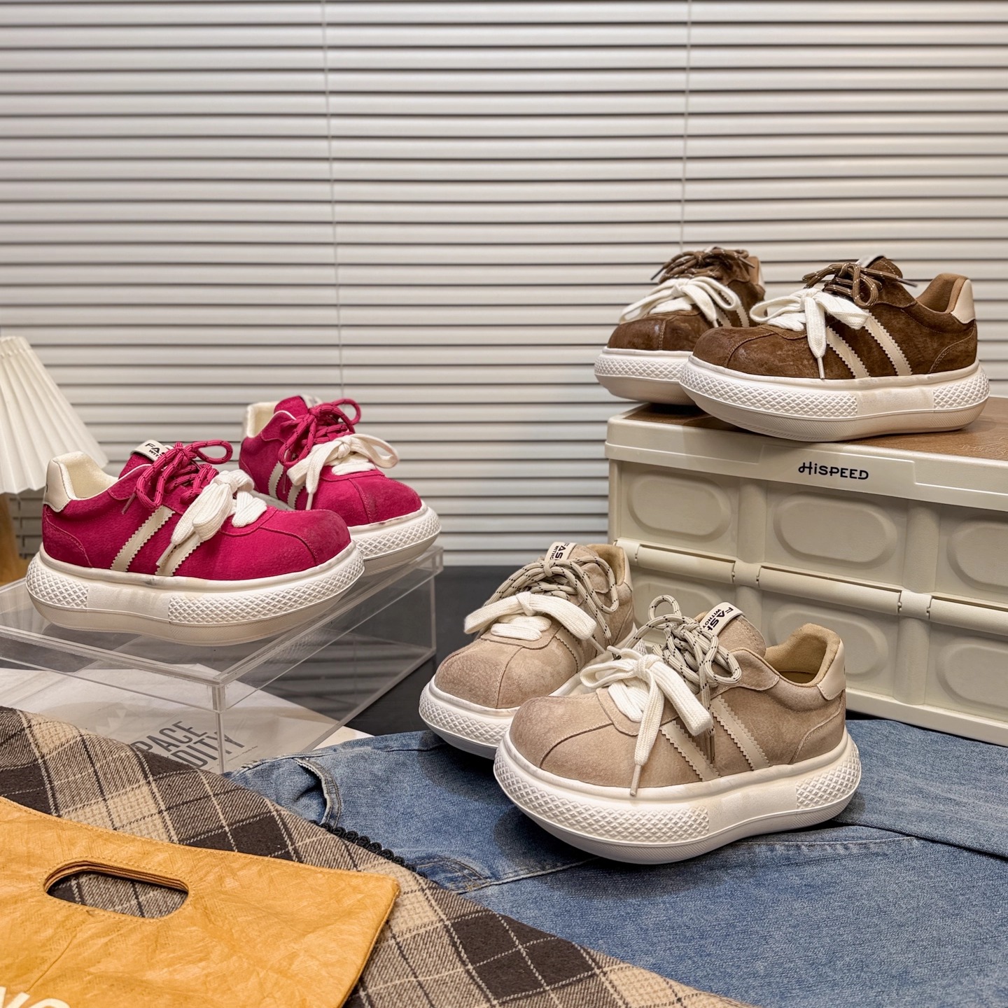 日本OFFCAT反毛真皮丑萌大头面包单鞋女厚底松糕百搭增高休闲板鞋