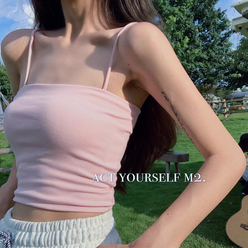 日本offcatGP粉色甜辣妹吊带小上衣纯欲风叠穿短款设计感抹胸背心