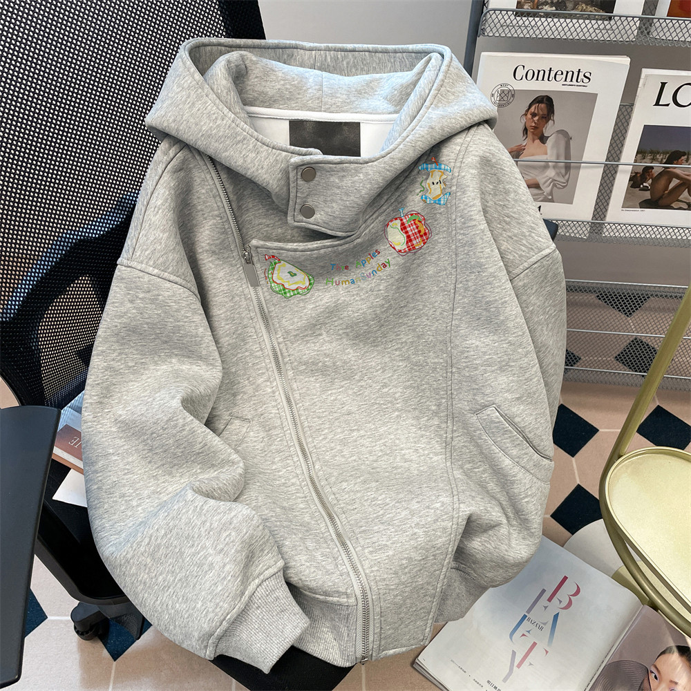 日本OFFCAT韩系慵懒风趣味苹果连帽卫衣女秋冬oversize巨好看的加