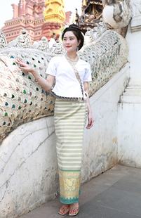 云南版纳傣族服装女套装春夏款生活装工作服拍照小香风短袖长裙